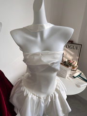 Pretty A Line Strapless White Satin Formal Homecoming Dresses 21st Birthday Outfits Graduation Dress Short Mini Night Cocktail Dresses DH2480
