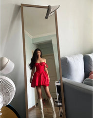 Cute A line Square Neck Red Lace Homecoming Dress Summer Hoco Dresses Short Night Cocktail Dress DH2545