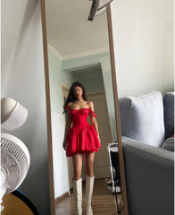 Cute A line Square Neck Red Lace Homecoming Dress Summer Hoco Dresses Short Night Cocktail Dress DH2545