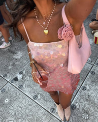 Pretty A line Spaghetti Straps Sequin Light Pink Formal Homecoming Dresses 18th Birthday Outfits Graduation Dress Short Mini Hoco Dresses DH2506