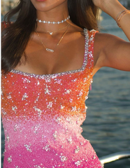 Pretty Sheath Square Neck Pink Sequin Formal Homecoming Dresses 18th Birthday Outfits Graduation Dress Short Hoco Dresses DH2523