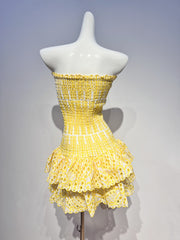 Modest Sheath Strapless Tight Yellow Lace Formal Homecoming Dresses 18th Birthday Outfits Graduation Dress Short Mini Hoco Dresses DH2523