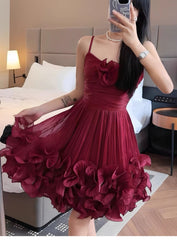 Modest Ball Gown Spaghetti Straps Dusty Blue Formal Homecoming Dresses Short 16th Birthday Outfits Graduation Dress Mini Hoco Dresses DH2531