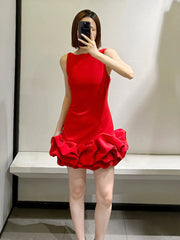 Sexy Sheath Scoop Neck Red Satin Short Homecoming Dress Summer Hoco Dresses Mini Cocktail Dress DH2533