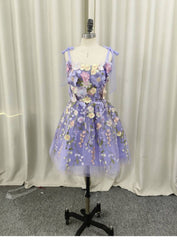 Cute A Line Spaghetti Straps Lilac Tulle Lace Formal Homecoming Dresses 18th Birthday Outfits Graduation Dress Short Mini Hoco Dresses DH2538