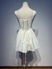 Cute A line Square Neck White Lace Homecoming Dress Summer Hoco Dresses Short Night Cocktail Dress DH2553