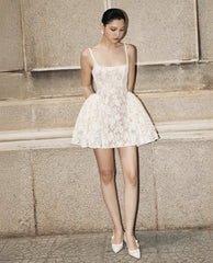 Cute Ball Gown Square White Lace Short Mini Formal 8th Grade Homecoming Dresses Middle School Cocktail Dress Hoco Outfits DH2554