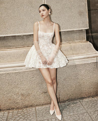 Cute Ball Gown Square Sage Green Lace Short Mini Formal 8th Grade Homecoming Dresses Middle School Cocktail Dress Hoco Outfits DH2628