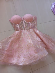 Cute Ball Gown Sweetheart Light Pink Sequin Formal Homecoming Dresses 8th Grad Dance Graduation Dress Short Mini Hoco Dresses DH2566