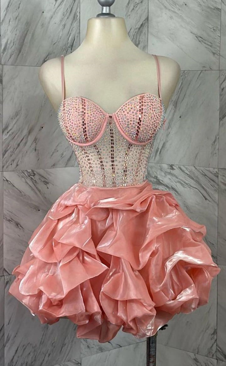 Modest Ball Gown Spaghetti Straps Blush Pink Organza Formal Homecoming Dresses 8th Grad Dance Graduation Dress Short Hoco Dresses DH2578