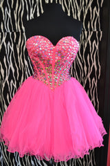 Modest Ball Gown Sweetheart Pink Tulle Formal Homecoming Dresses 8th Grad Dance Graduation Dress Short Hoco Dresses DH2579