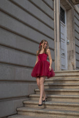 Modest Ball Gown Sweetheart Tulle Burgundy Formal Homecoming Dresses 8th Grad Dance Graduation Dress Short Hoco Dresses DH2587