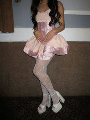 Unique Ball Gown Sweetheart Pink Satin Lace Short Formal 8th Grade Homecoming Dresses Middle School Cocktail Dress Hoco Outfits Inspo DH2604