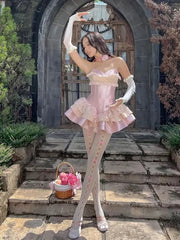 Unique Ball Gown Sweetheart Pink Satin Lace Short Formal 8th Grade Homecoming Dresses Middle School Cocktail Dress Hoco Outfits Inspo DH2604