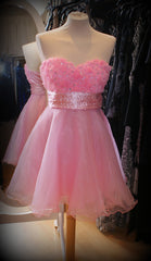 Modest A Line Sweetheart Light Pink Tulle Floral Formal Homecoming Dresses 8th Grad Dance Graduation Dress Short Hoco Dresses DH2605