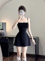 Modest A line Spaghetti Straps Little Black Dress Formal Homecoming Dresses 8th Grad Dance Graduation Dress Short Hoco Dresses DH2621