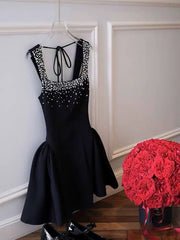 Cute Ball Gown Square Little Black Dress Short Mini Formal 8th Grade Homecoming Dresses Middle School Cocktail Dress Hoco Outfits DH2641