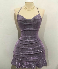 Sexy Sheath Halter Sequin Tight Grape Formal Homecoming Dresses 8th Grad Dance Graduation Dress Short Birthday Outfits Hoco Dresses DH2695