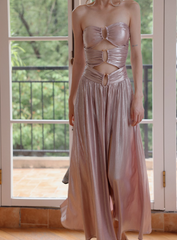 Sexy Sweetheart Neck Formal Dress Pink Satin Evening Gown Fashion Long Prom Dresses DH2703