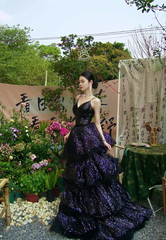 Sparkly Black Spaghetti Strap Sheath Tulle Short Train Evening Dress DH2707