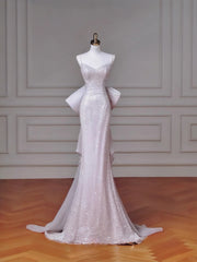 Modest Pink Spaghetti Strap Evening Dresses Mermaid Tulle with Bow Beading Long Prom Dresses Graduation Dresses DH02719