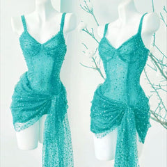 Sparkly Sheath Spaghetti Straps Blue Sequin Short Formal Homecoming Dresses Party Graduation Dress Hoco Dresses DH2722