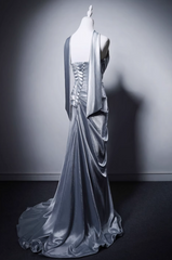 Elegant Light Gray Blue Mermaid Evening Gowns Strapless Satin Long Prom Dress Modest Sleeveless Formal Dress with Scarf DH2746