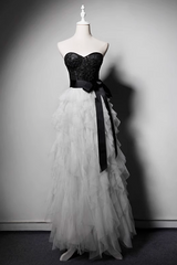 Fashion Black/Gray Long Ball Gown Tiered Tulle Evening Gown Modest Formal Dress Cute 18th Birthday Outfit DH2748