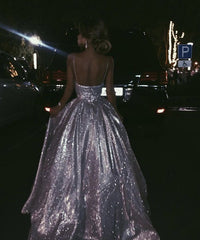 Sparkly Ball Gown Spaghetti Straps Sequin White Sleeveless Long Evening Party Gowns Evening Dress Special Formal Dresses Prom Dress DH319