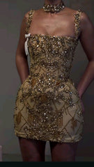 Pretty Sheath Square Neck Sleeveless Gold Short Formal 8th Grade Homecoming Dresses Summer Middle School Hoco Dress Homecoming Outfits DH444