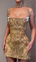 Pretty Sheath Square Neck Sleeveless Gold Short Formal 8th Grade Homecoming Dresses Summer Middle School Hoco Dress Homecoming Outfits DH444