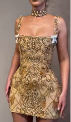 Pretty Sheath Square Neck Sleeveless Gold Short Formal 8th Grade Homecoming Dresses Summer Middle School Hoco Dress Homecoming Outfits DH444
