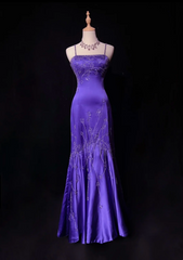 Elegant Mermaid Spaghetti Straps Grape Satin Backless Prom Dresses Party Dress Summer 20th Birthday Outfits 18th Birthday Dresses DH675