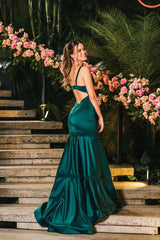 Elegant Mermaid Straps Green Satin Long Prom Dresses Party Dress Summer 20th Birthday Outfits 18th Birthday Dresses DH772
