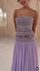 Elegant A Line Strapless Lilac Chiffon Long Prom Dresses Party Dress Summer 20th Birthday Outfits 18th Birthday Dresses DH903