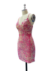 Sheath/Column V-neck Short Strap Sequins Prom Dress