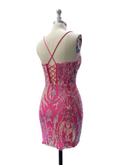 Sheath/Column V-neck Short Strap Sequins Prom Dress
