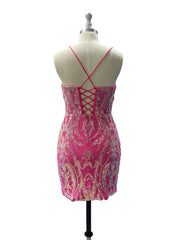 Sheath/Column V-neck Short Strap Sequins Prom Dress