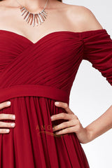 A-line Off-the-shoulder Short Sleeves Long Chiffon Bridesmaid Dresses