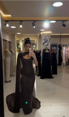 Glitter Sheath Long Prom Dresses Chiffon Beaded Formal Wedding Evening Gown