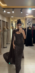 Glitter Sheath Long Prom Dresses Chiffon Beaded Formal Wedding Evening Gown