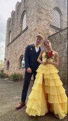 Chic Strapless A-Line Long Prom Dresses Organza Yellow Evening Gowns Tiered Graduation Dress