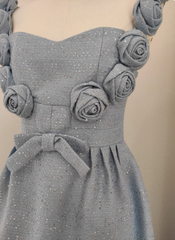 Chic Sheath Blue Short Prom Dresses Sequins Sleeveless Party Dresses Straps Birthday Dresses DP04779