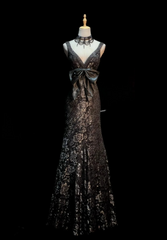 Vintage Mermaid Black Long Prom Dresses Tulle Aplliques V-neck Sleeveless Evening Gowns DP04788