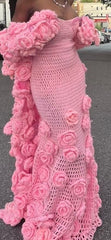 Cute Sheath Pink Long Prom Dress  Wool Strapless Evening Dresses DP04807