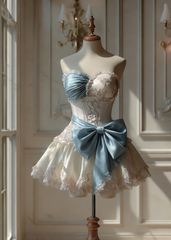 Gorgeous A-line Blue Short Prom Dress  Satin Lace Sweetheart Party Dress Sleeveless Birthday Dress DP04811
