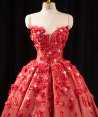 Gorgeous A-Line Burgundy Long Prom Dress Tulle Applique Sweetheart Sleeveless Evening Dress DP04842