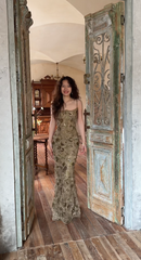 Chic Sheath Long Prom Dress Beaded Chiffon Spaghetti Straps Evening Dress DP04855