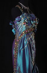 Elegant Blue Long Prom Dress Satin Beaded Spaghetti Straps Party Dress Mermaid Sleeveless Evening Dress   DP04879