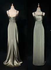 Chic Green Long Prom Dress Chiffon Straps Party Dress Sheath Sleeveless Evening Dress  DP04881